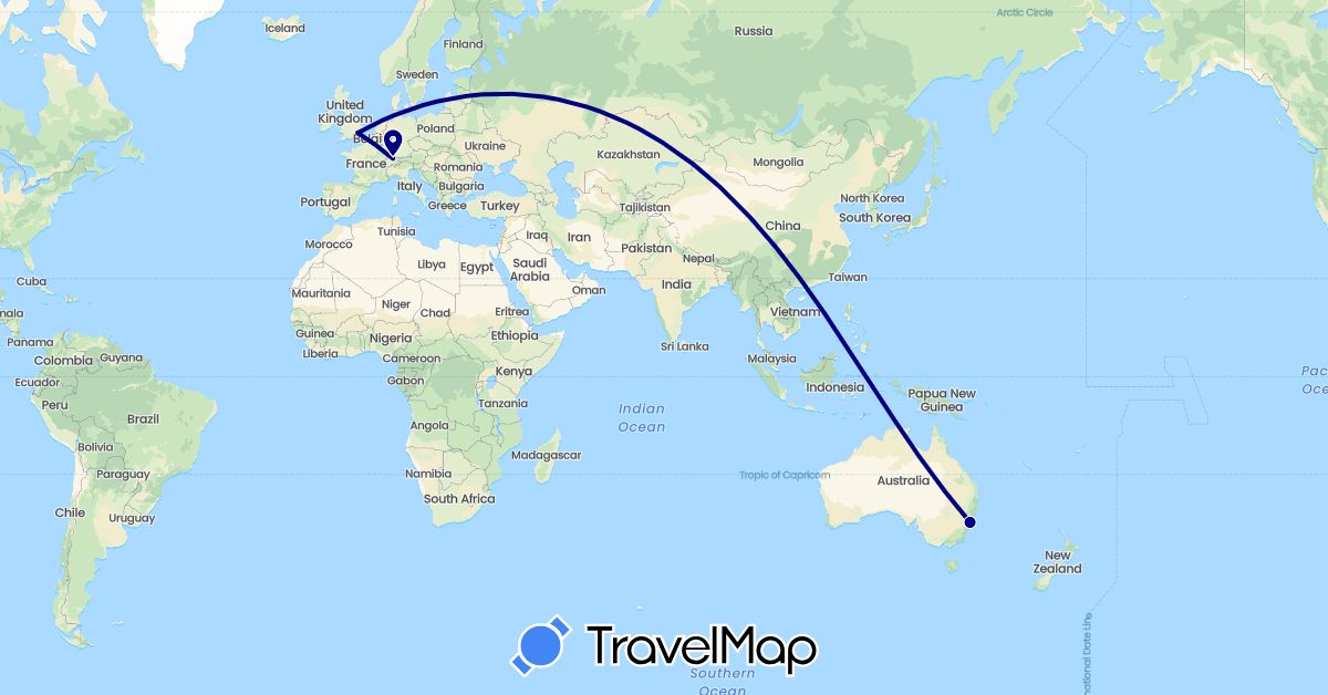 TravelMap itinerary: driving in Australia, Switzerland, United Kingdom (Europe, Oceania)
